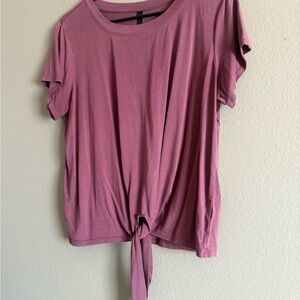 GAIAM Purple-Mauve Tie-Front Short Sleeve Tee